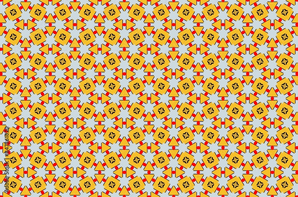 A pattern of yellow and red squares and triangles A pattern of yellow and red squares and triangles