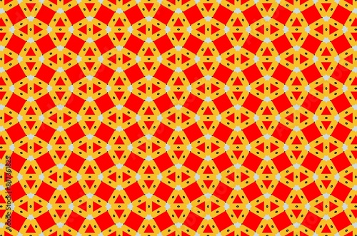 A red and yellow patterned background with a triangle shape designs