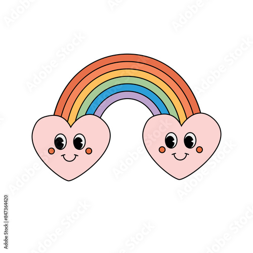 Vector groovy retro cartoon lgbtq rainbow isolated on white background