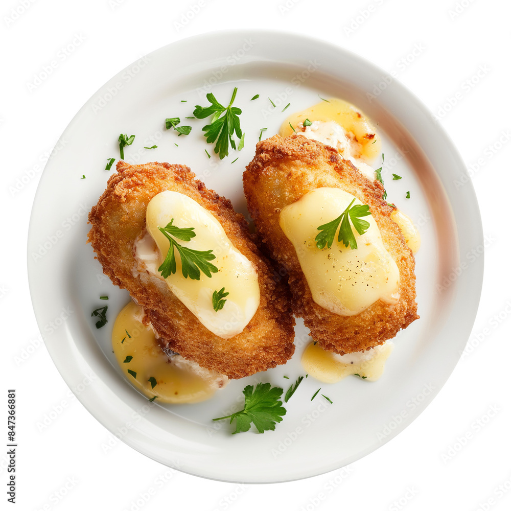 Chicken cordon bleu with ham and cheese isolated on transparent white background, clipping path Chicken cordon bleu with ham and cheese isolated on transparent white background, clipping path