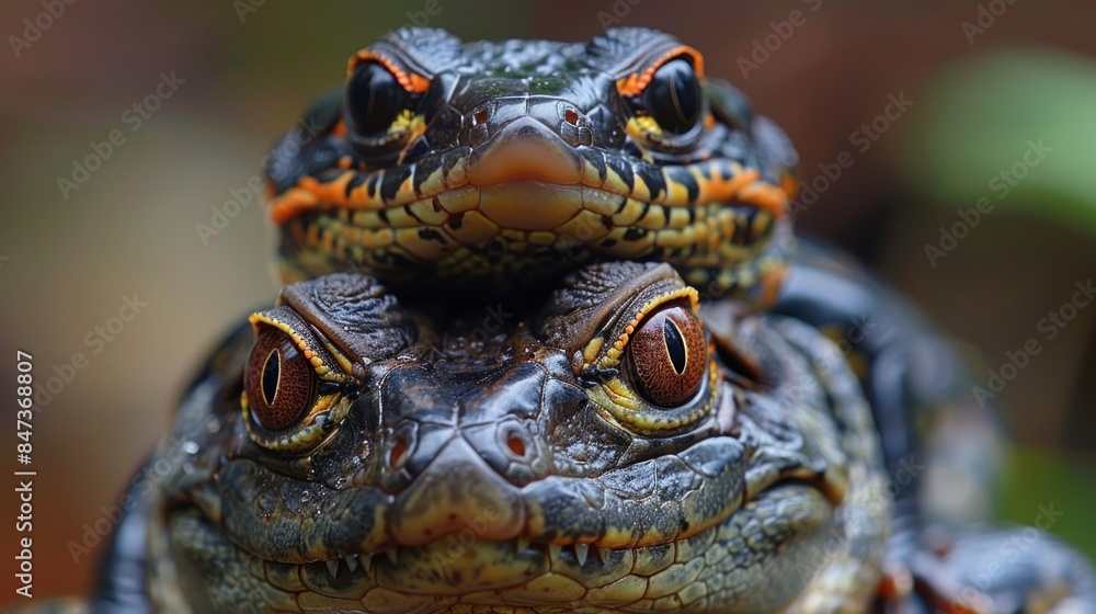 Close-up of Two Crocodiles Stacked Close-up of Two Crocodiles Stacked