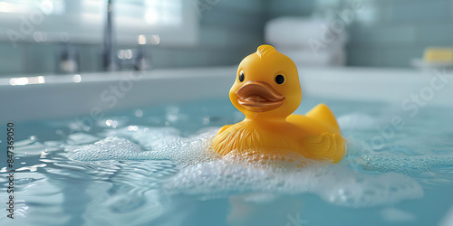 A single yellow duck floats alone Generated by AI