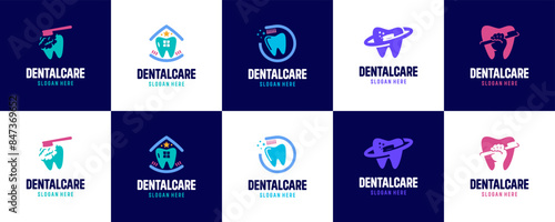 dental care logo collection, oral health, with fun concept, logo design template.