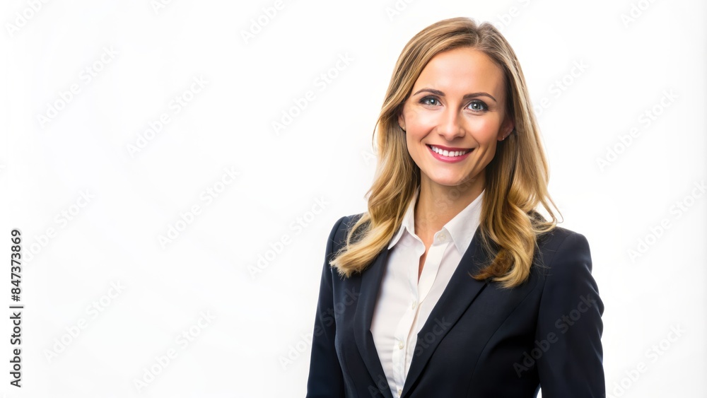 White background features a blank space where a confident and cheerful business woman was previously standing, conveying a sense of professionalism. White background features a blank space where a confident and cheerful business woman was previously standing, conveying a sense of professionalism.