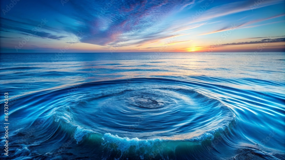 Serene blue ocean waves gently flow in a continuous circular motion, symbolizing fluidity and constant change in a soothing landscape. Serene blue ocean waves gently flow in a continuous circular motion, symbolizing fluidity and constant change in a soothing landscape.