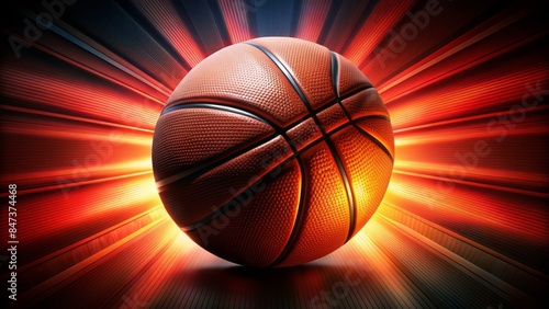 Vibrant graphic of a basketball set against a bold black and red gradient background, evoking energy and competition. photo