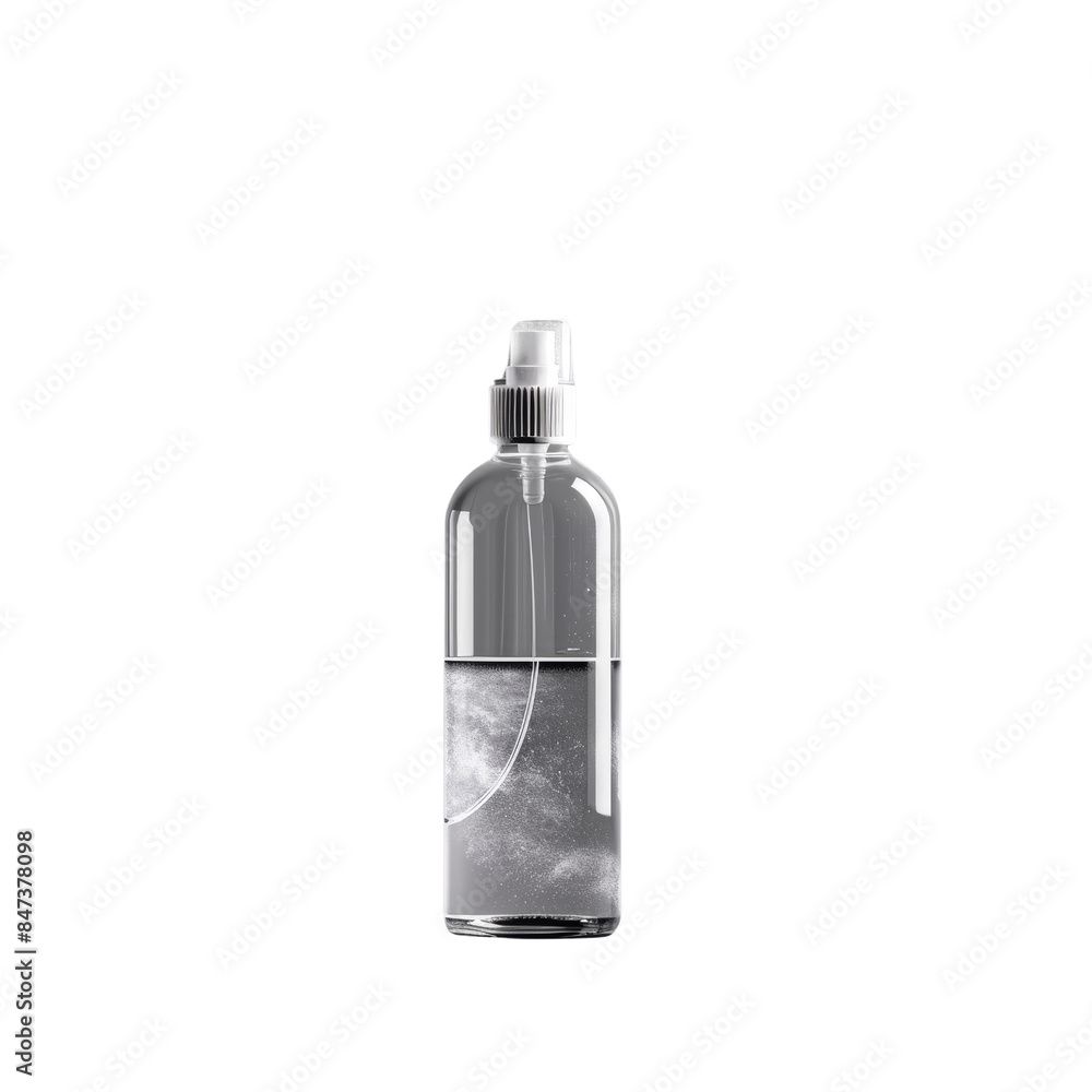 Clear spray bottle containing liquid, showcasing its transparent design. Perfect for various uses in home or beauty industries. Clear spray bottle containing liquid, showcasing its transparent design. Perfect for various uses in home or beauty industries.