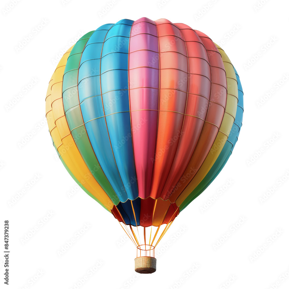 Fototapeta premium Colorful hot air balloon floating against a clear sky, perfect for travel, adventure, and leisure concepts.