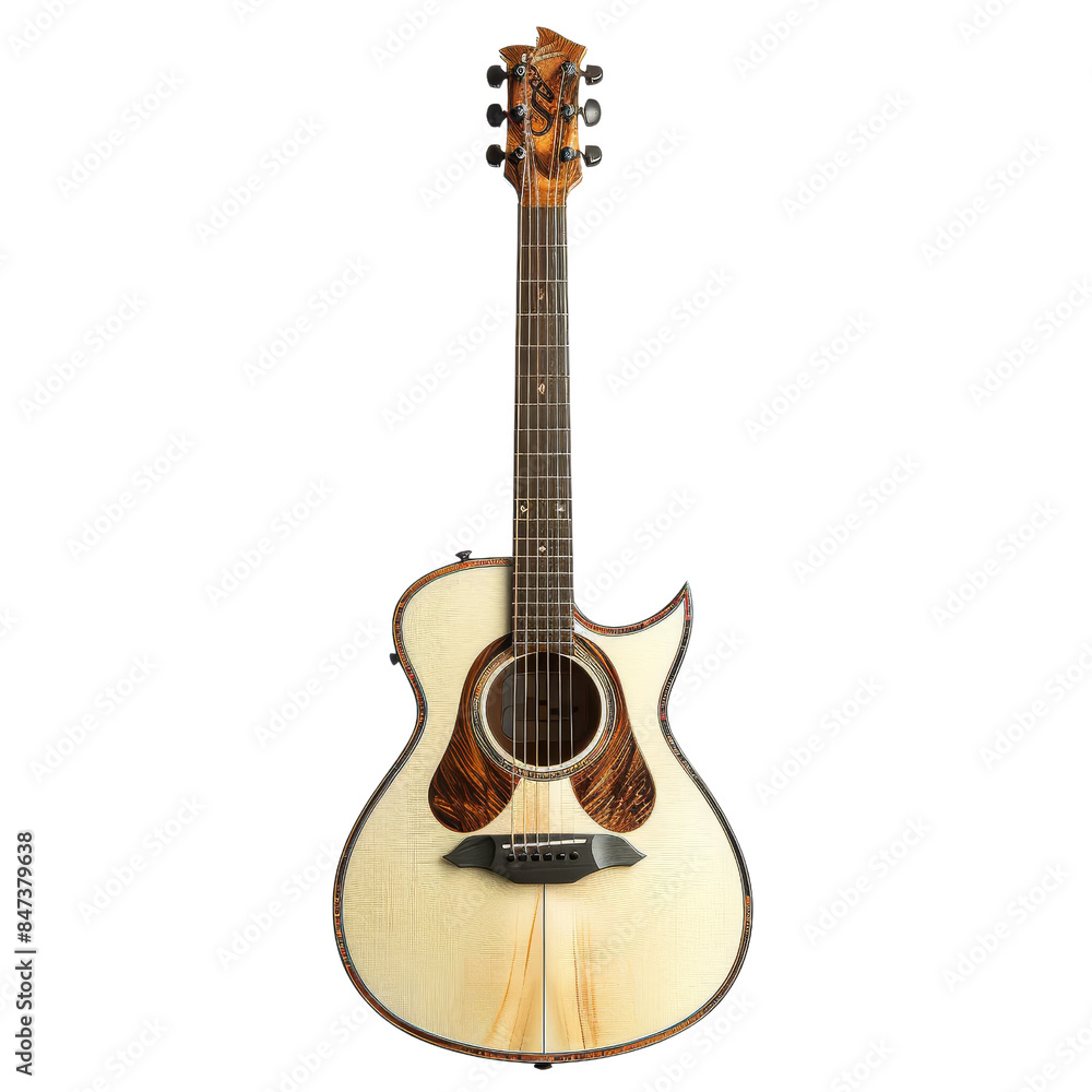 Obraz premium Elegant acoustic guitar with a cutaway design. Perfect for musicians, music enthusiasts, and guitar collectors. High-quality craftsmanship.
