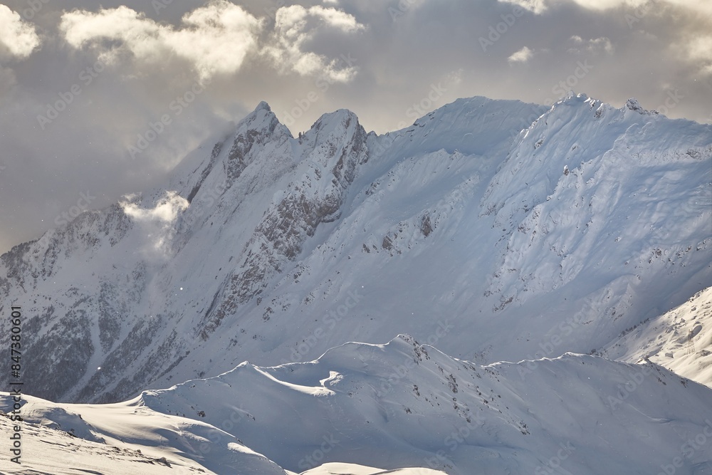 Winter high mountains in clouds Winter high mountains in clouds