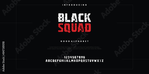 Rough custom abstract digital alphabet font typography. Bold Condensed Display Font. Vector illustration