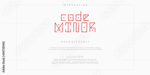 Rough line custom abstract digital alphabet font typography. Bold Condensed Display Font. Vector illustration