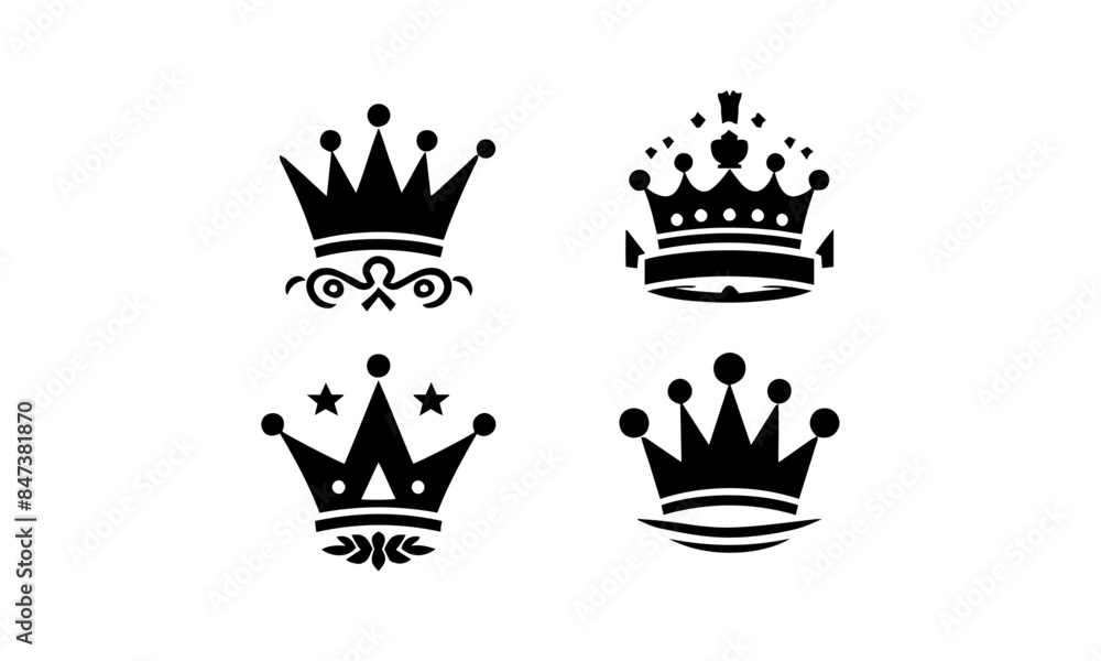 Royal crown silhouettes set icon in black and white Royal Crown logo ...