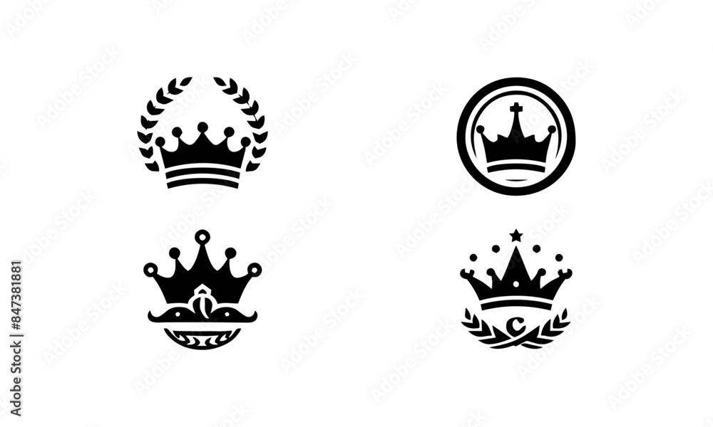Royal crown silhouettes set icon in black and white Royal Crown logo ...