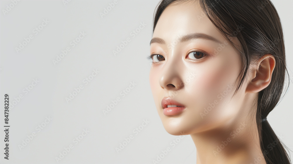 A woman with a light makeup look on her face A woman with a light makeup look on her face