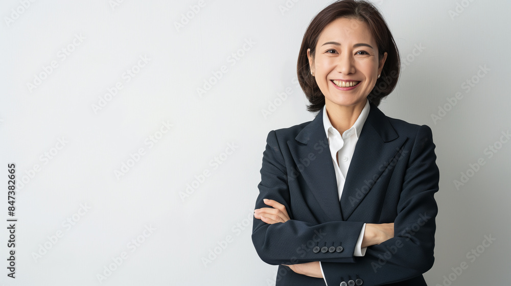 A woman in a business suit is smiling and looking at the camera A woman in a business suit is smiling and looking at the camera