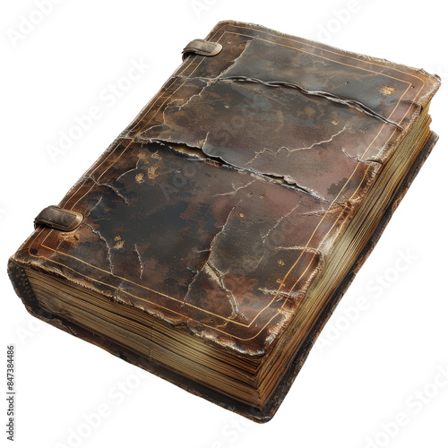 Vintage, worn-out antique book with leather binding. Aged and classic, perfect for historical and literary themes. photo