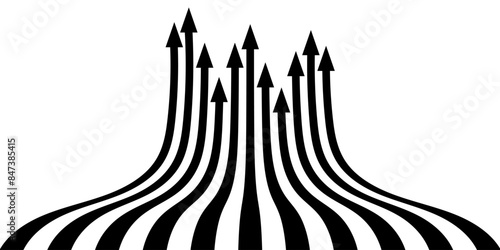Black on white abstract perspective line stripes arrow with 3d dimensional effect isolated on white background. business arrow target direction concept