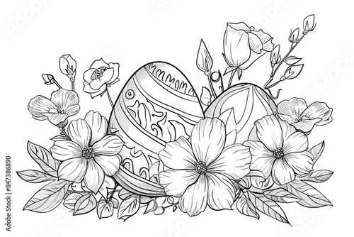Vector art illustration easter basket with easter eggs on a white background a drawing of a basket of eggs in grass and a drawing of grass and a tree branch basket of painted generative ai