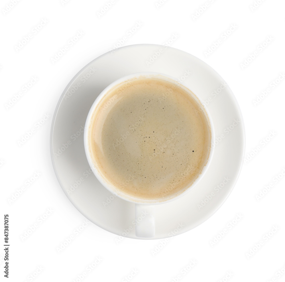 Aromatic coffee in cup isolated on white, top view Aromatic coffee in cup isolated on white, top view