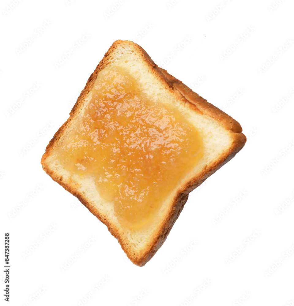 Piece of fresh toast bread with tasty jam isolated on white Piece of fresh toast bread with tasty jam isolated on white