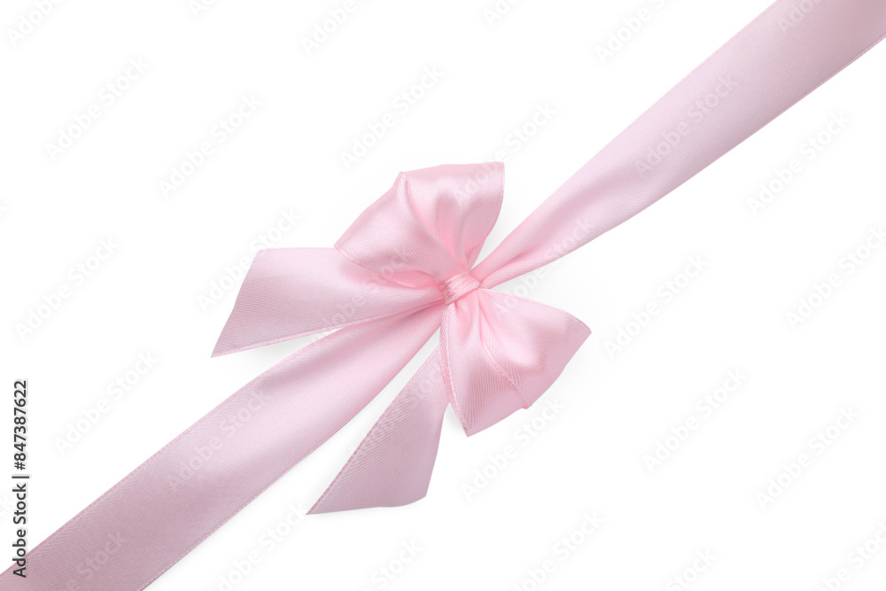 Pink satin ribbon with bow isolated on white Pink satin ribbon with bow isolated on white