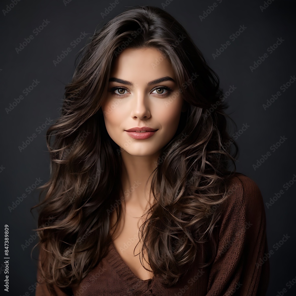 Fototapeta premium Portrait of a Beautiful Young Woman with Pristine Skin, Highlighting Face Care, Cosmetology, and Spa