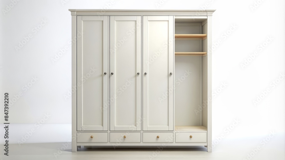 A white wardrobe with four drawers and a shelf A white wardrobe with four drawers and a shelf