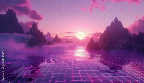 Retro Sunset Over a Digital Sea