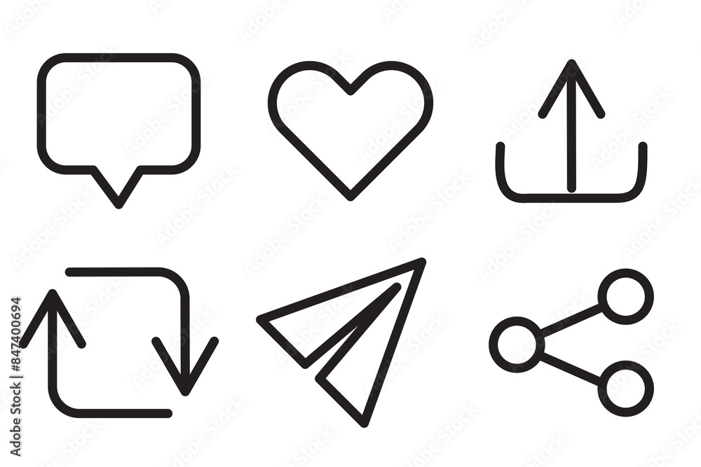 Vector social media icons. Black outline symbols. Communication and sharing. Minimalist design. Vector social media icons. Black outline symbols. Communication and sharing. Minimalist design.