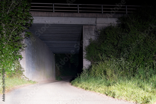 Under a bridge in the countryside at night photo