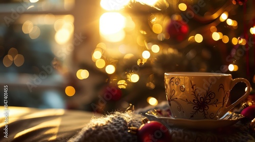 A Cup of Tea By the Christmas Tree at Sunset