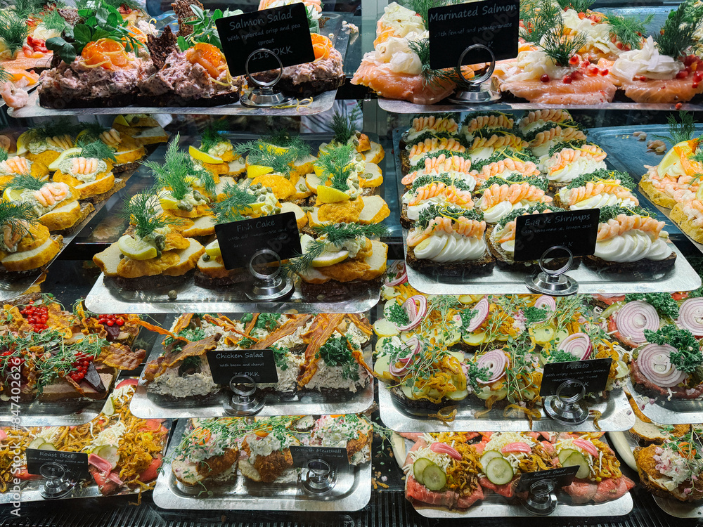 counter with smorrebrod in Copenhagen counter with smorrebrod in Copenhagen