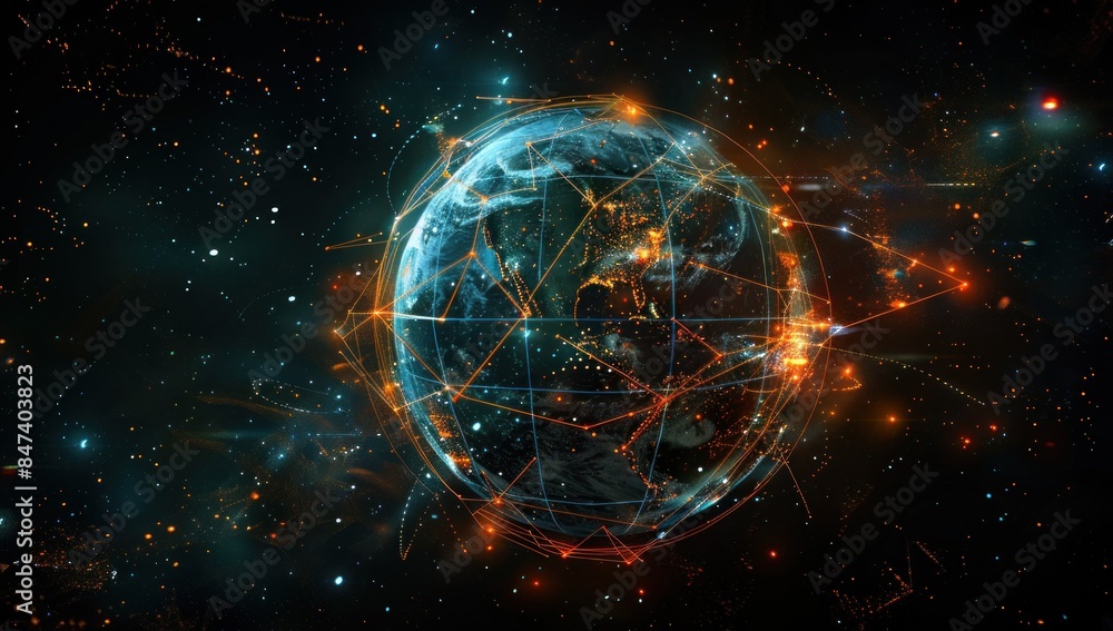 Obraz premium Global Network Connection: A Digital Earth