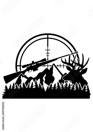 Deer Hunting | Outdoor Hunting | Target Haunting  | Bulls Eye | Antler | Forest Animal | Mountain Scene | Original Illustration | Vector and Clipart | Cutfifle and Stencil