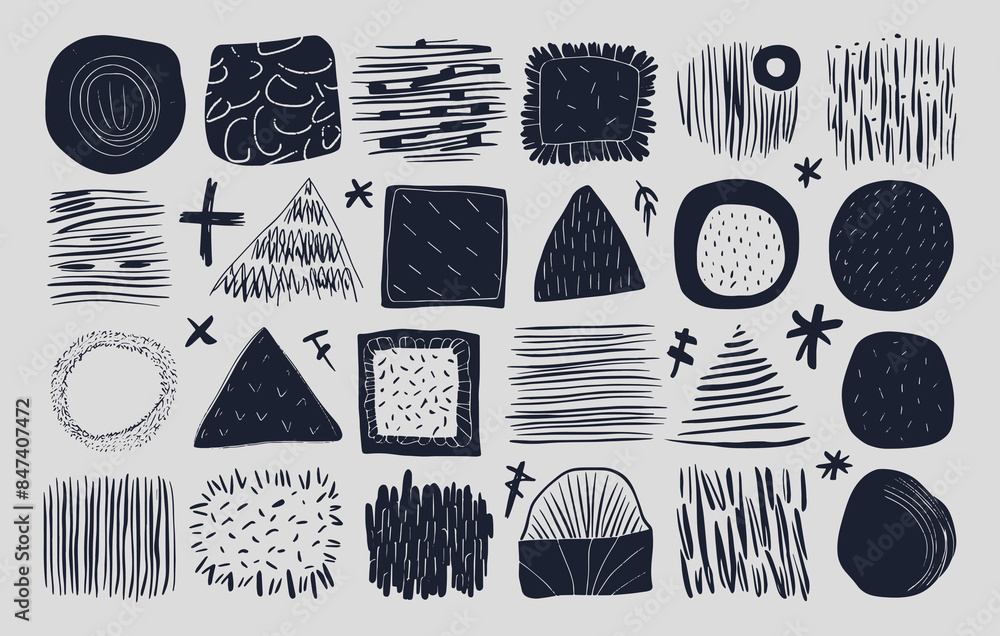 Hand-drawn shapes and patterns doodles - artistic sketches. scribbles set isolated on white background. Vector illustration 02 Hand-drawn shapes and patterns doodles - artistic sketches. scribbles set isolated on white background. Vector illustration 02