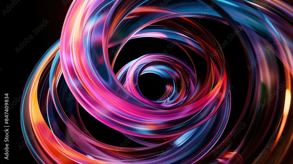 A colorful 3D helix spiraling around its axis on a black background A colorful 3D helix spiraling around its axis on a black background