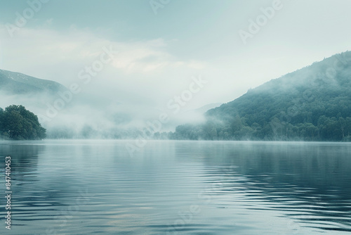 A serene lakeside with fog lifting off the water, symbolizing clarity emerging from confusion. © Ateeq
