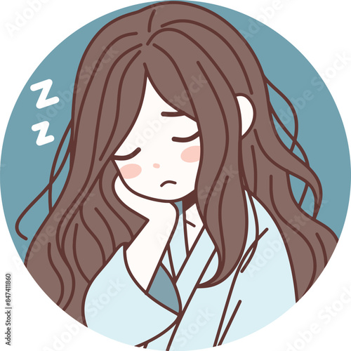 Sleepy young girl illustrations 