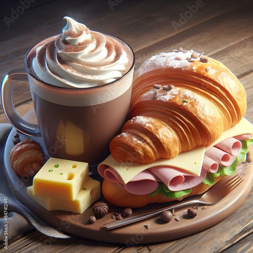 breakfast with coffee and croissant