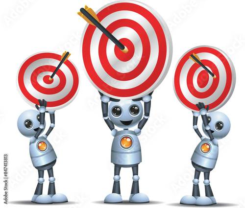 3D illustration of a little robot business success  target deal on isolated white background