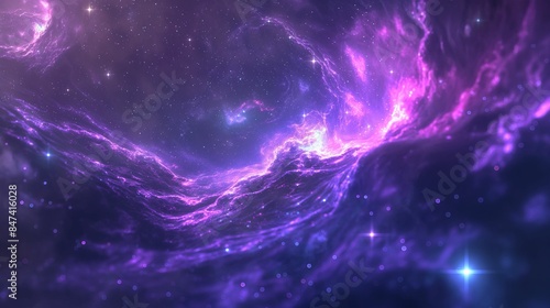 Purple cosmic nebula with stars in deep space.