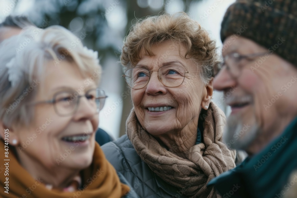 Group of seniors having fun in a park on a cold winter day Group of seniors having fun in a park on a cold winter day
