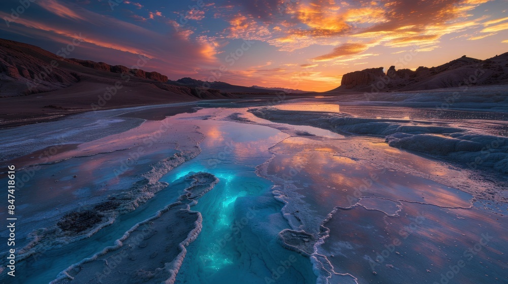 Fototapeta premium Fluorescent Turquoise River Flowing Through Desert