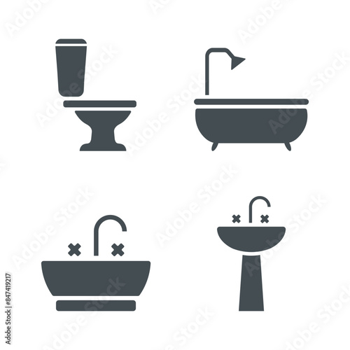 Bathroom icon set. Flat vector illustration. White background.