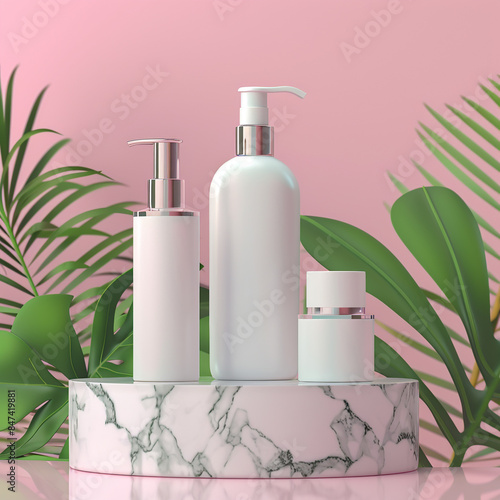 Cosmetic packaging design and modern presentation With natural background photo