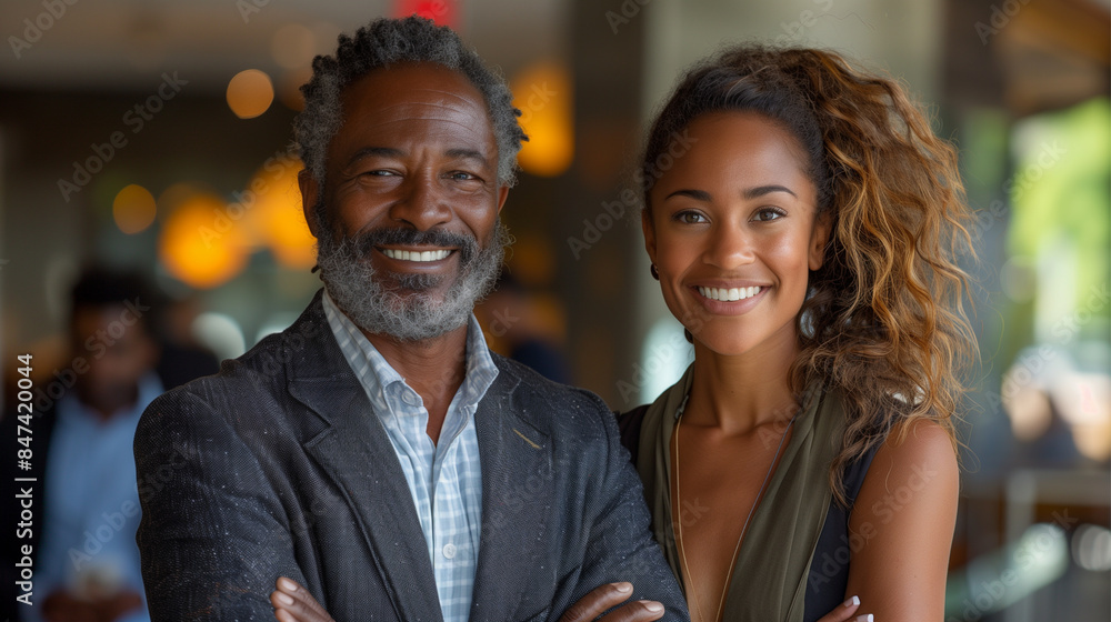 Happy multi ethnic business couple posing with arms crossed Happy multi ethnic business couple posing with arms crossed