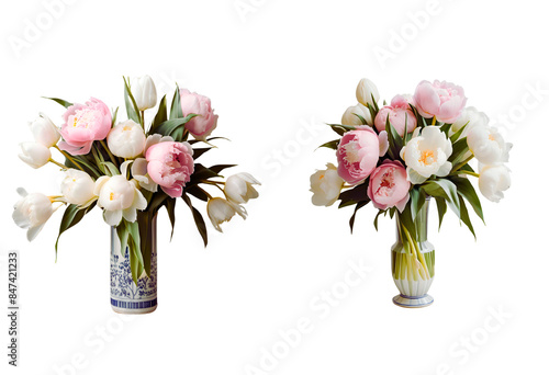 Fototapeta Naklejka Na Ścianę i Meble -  Bouquet of pink peonies and white tulips