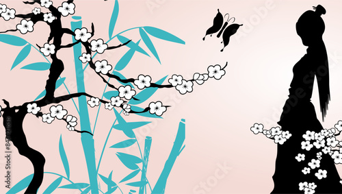asian girl background illustration in vector format