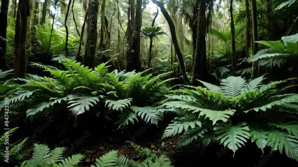 Lush Green Ferns In A Tropical Rainforest Lush Green Ferns In A Tropical Rainforest